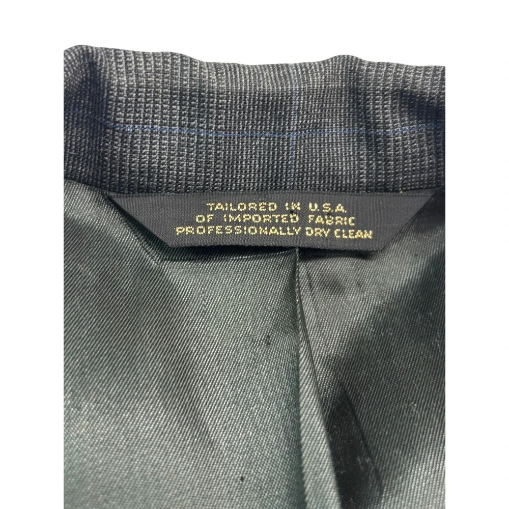 vtg 90s USA Made 44R 35x33 Gray Glen Plaid 2pc Pant Suit Pleated High Waisted